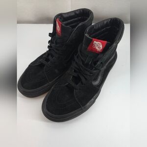 Vans Sk8 Hi Black Black Suede with Red label